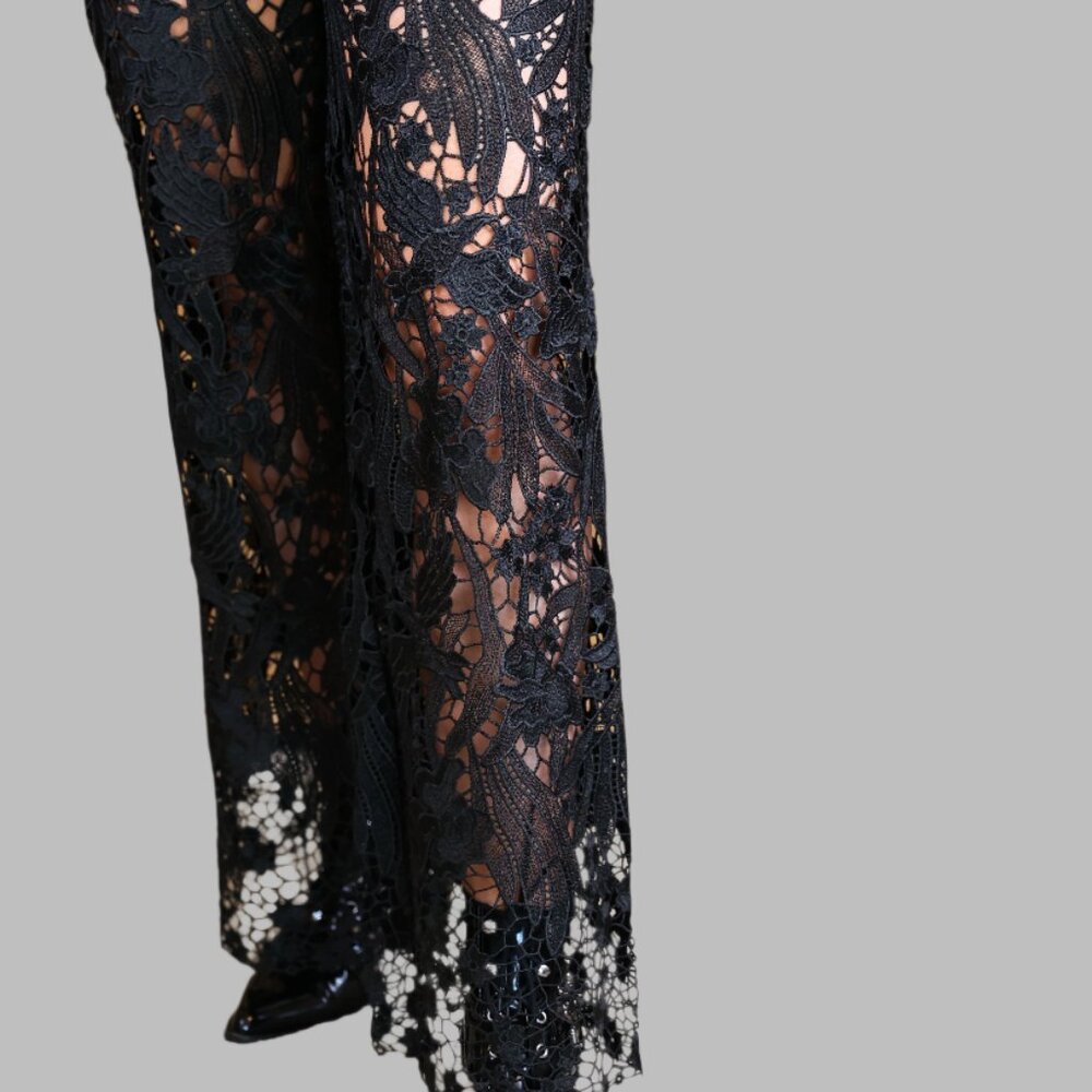 NWT Bayeas Lesley Black High Rise Lace Wide Leg Jeans with Rhinestones - Picture 8 of 12